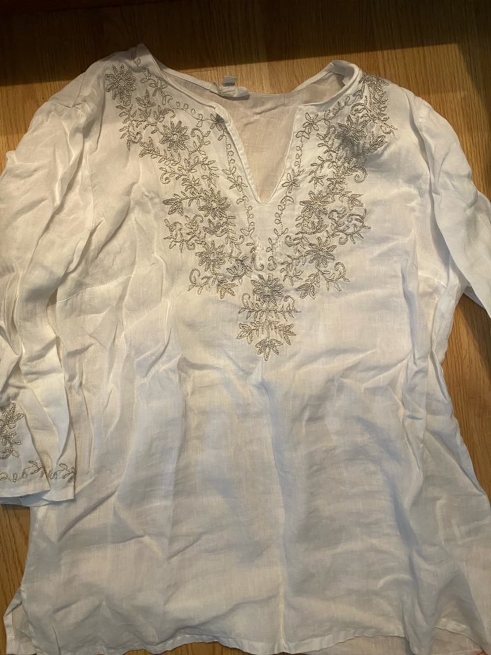 Preowned Charter Club White Embroidered Linen Top XL excellent